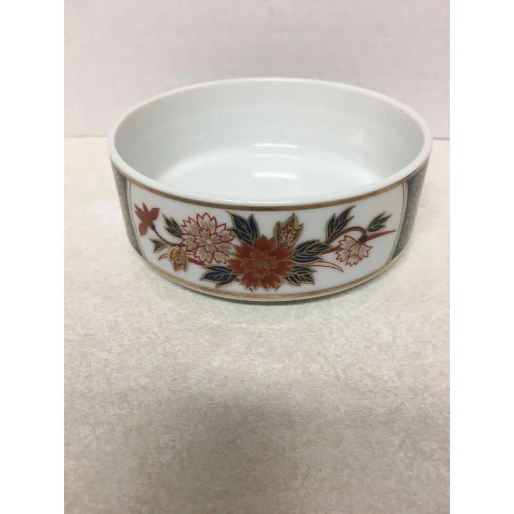 Vintage Oriental Porcelain Trinket Box Gold Rimmed Blue Red Gold Floral Design
